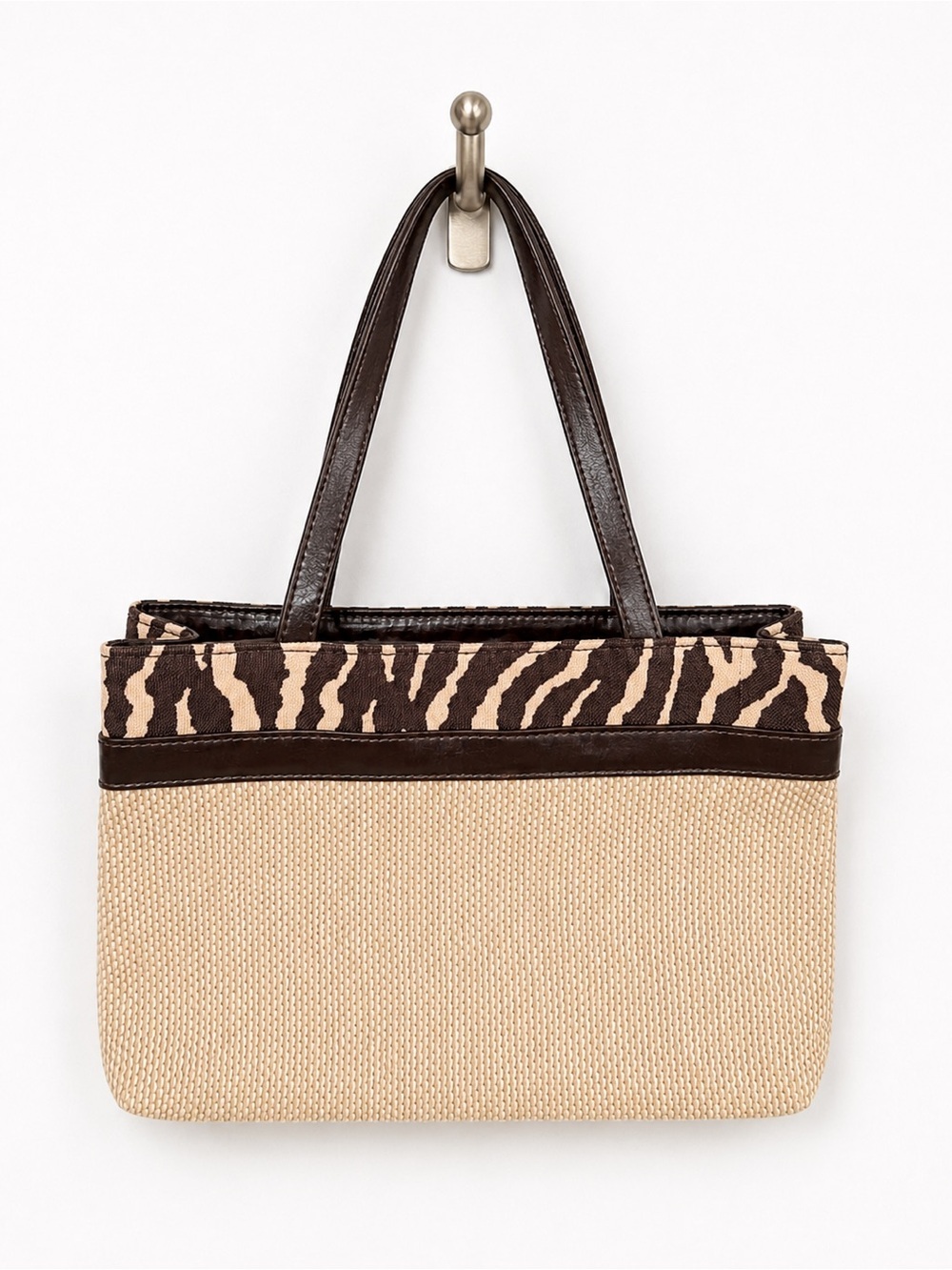 Estée Lauder Brown & Beige Zebra-Accent/Straw Woven Mini Bag